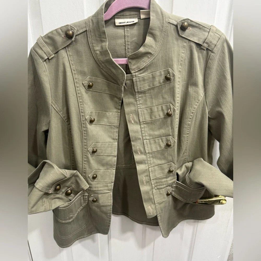 DKNY Jeans Camo Green Military-Style Button Front Jacket Size XL - Picture 9 of 16
